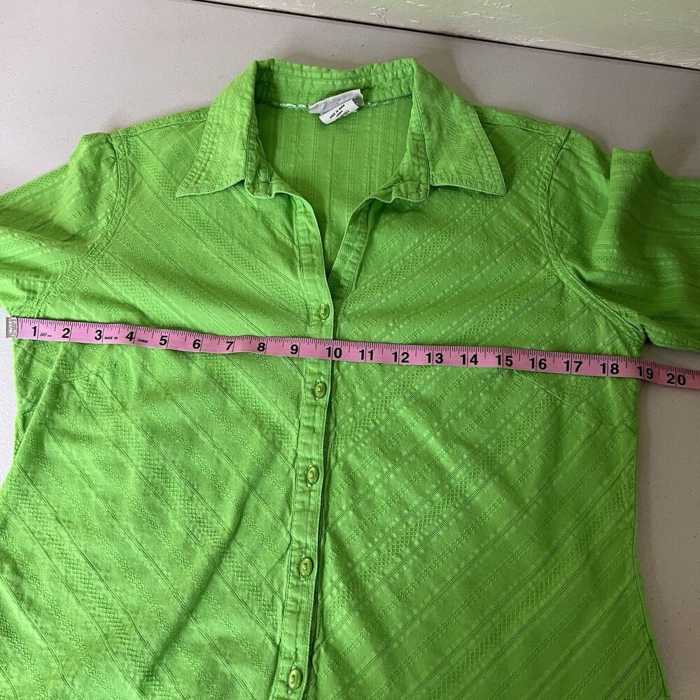 Faded Glory Button Down Shirt Womens Medium Lime Green 3/4 Sleeve Y2k Textured - Picture 5 of 10